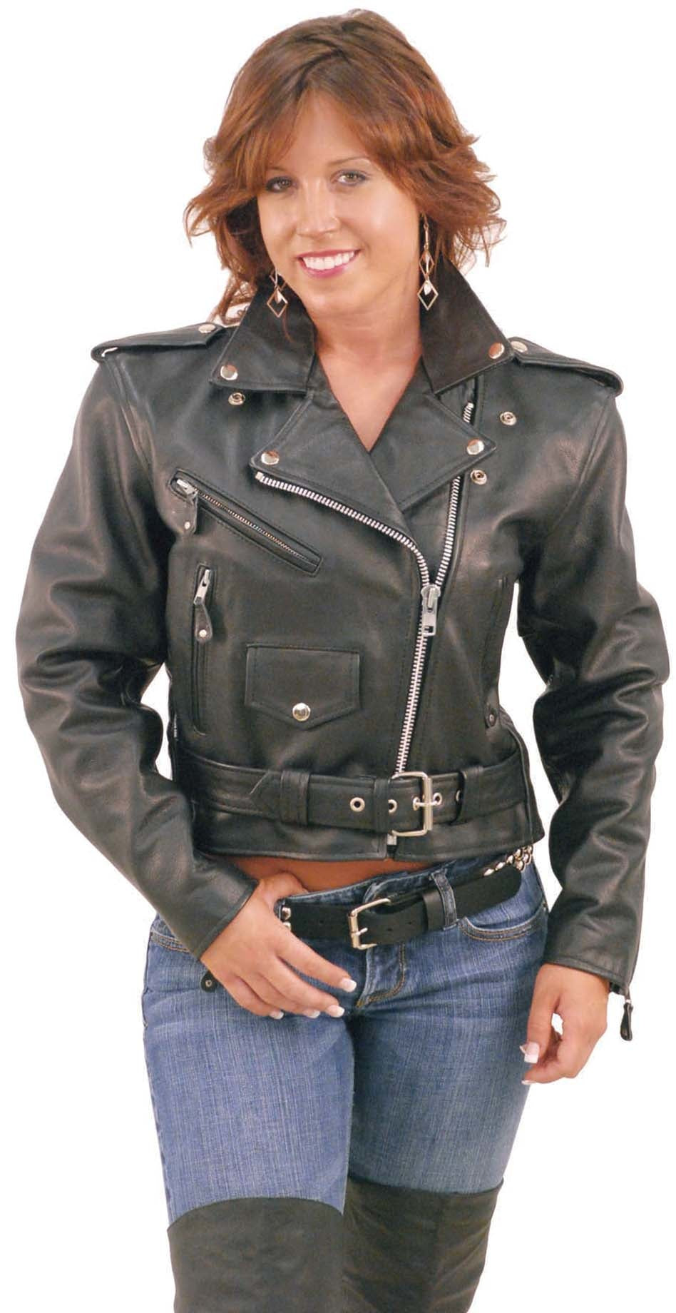 Ladies Cropped Leather Motorcycle Jacket #L200