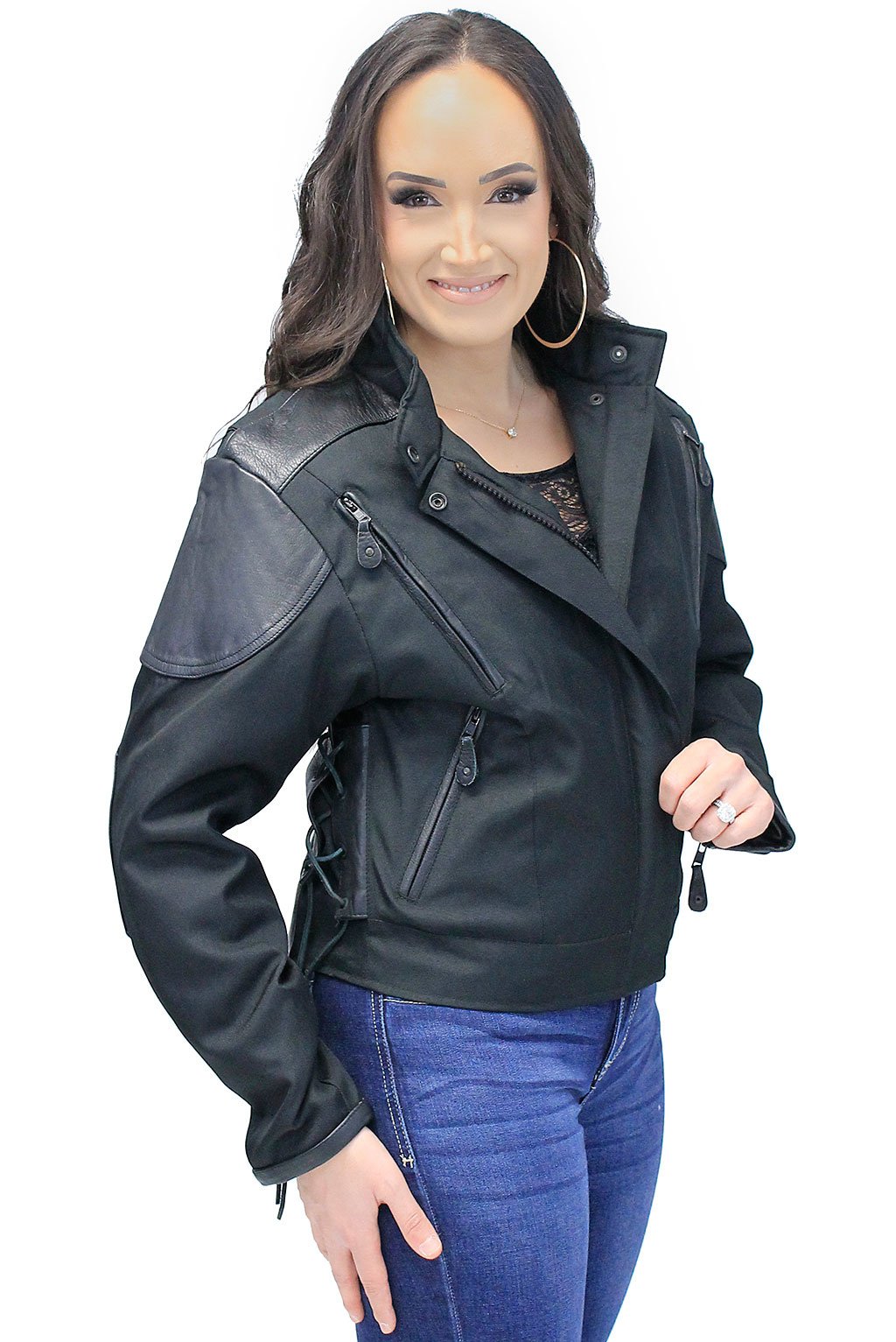 Textile and Genuine Leather Vented Jacket for Women #L2266VZ (XS-4X)