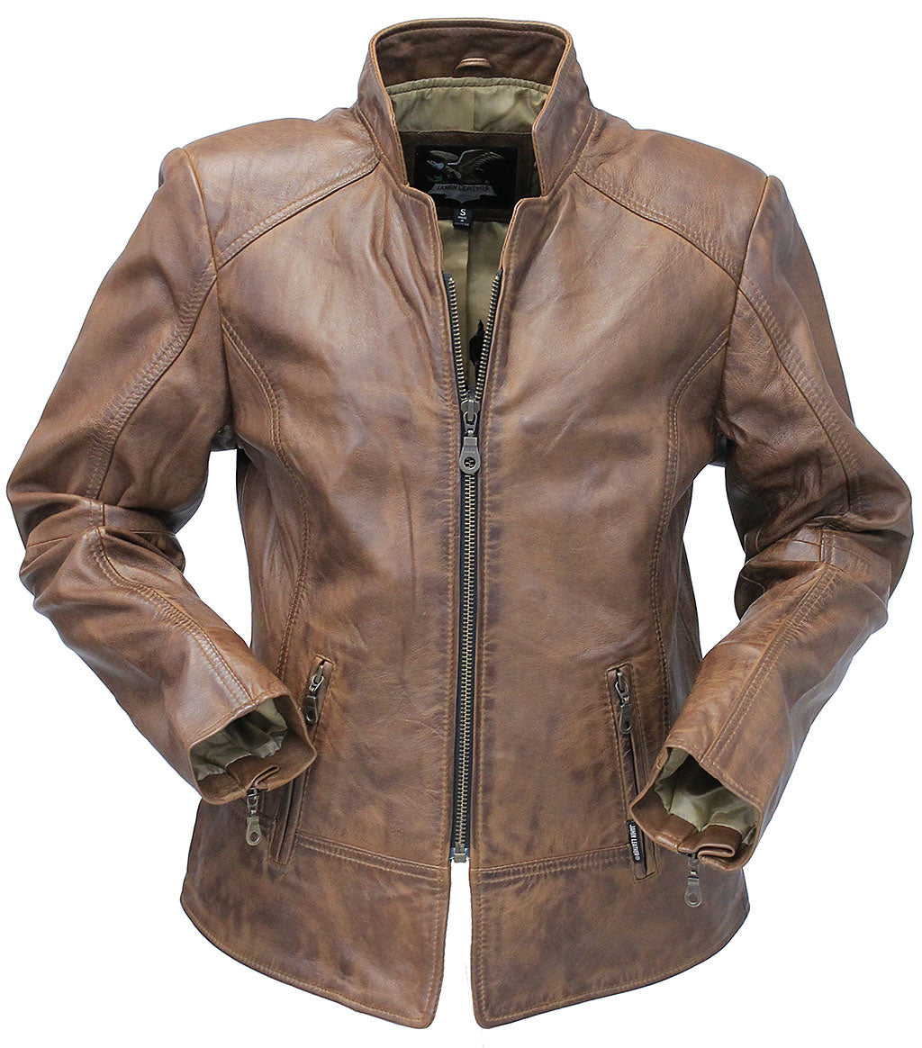 Brown Jane Leather Jacket w/CC Pockets #LA89611GN