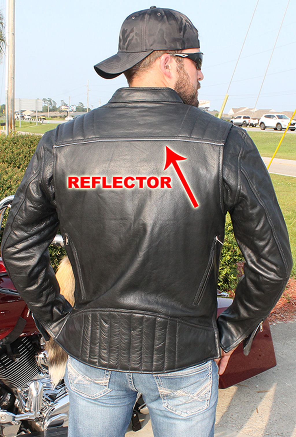 Men's Ribbed Shoulder Leather Motorcycle Jacket #M5760GQZK