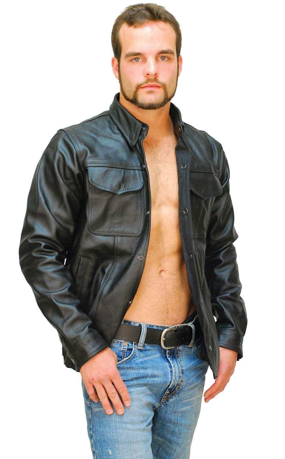 Heavy Snap Up Biker Leather Shirt - Special #MS778SP (S-5X)