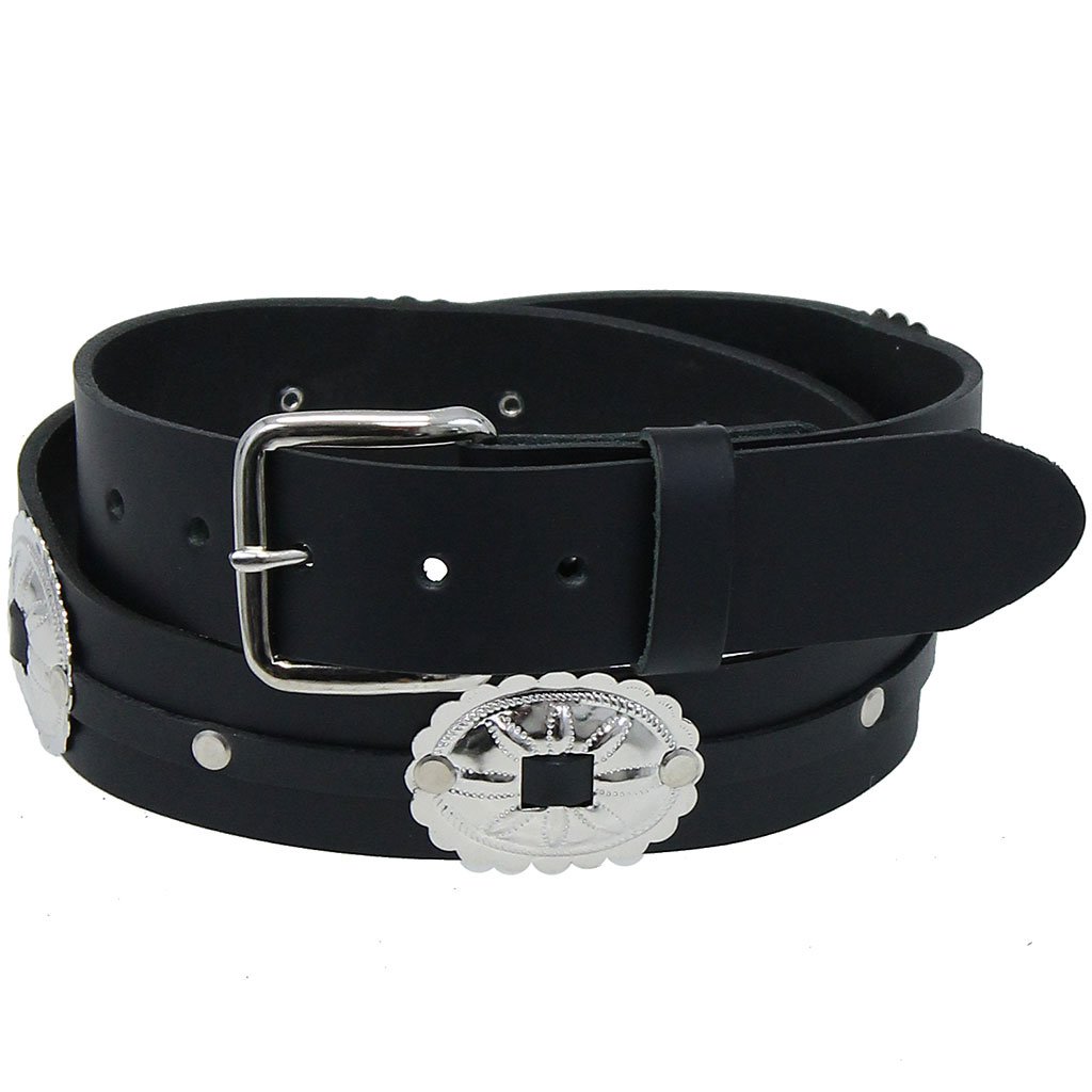 Large Oval Concho Premium Veg-Tan Black Leather Belt #BT428CK