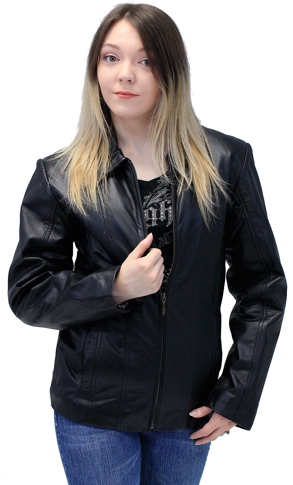 Lightweight Black Basic Cowhide Leather Jacket #L703K (S-M)