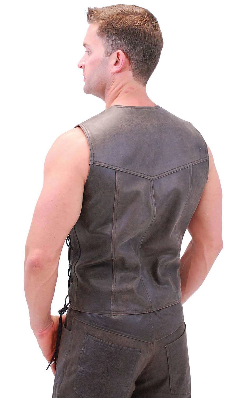 Premium Rich Brown Leather Vest w/Side Lace #VM2622N (44-46, 56-60)