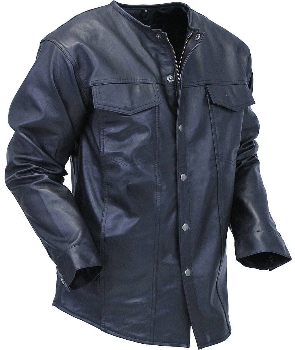 No Collar Men's Lightweight Leather Shirt #MS442K