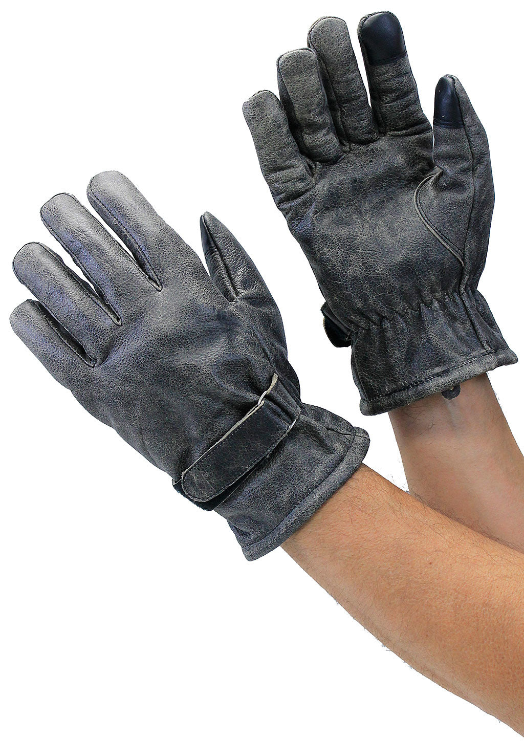 Vintage Gray Leather Gloves w/Wrist Strap #GA2053GY