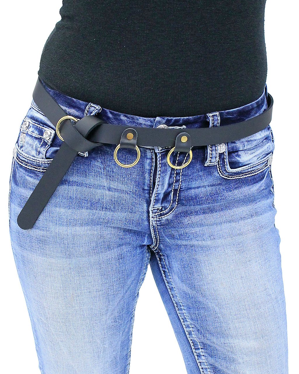 Narrow Black Leather Ring Wrap Belt #BT100GRRK