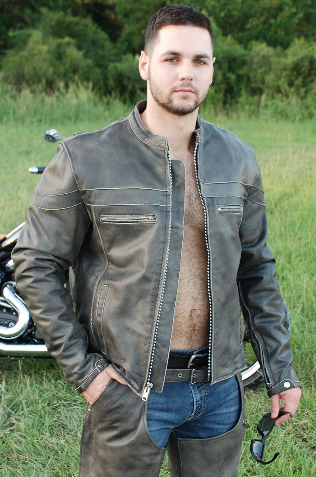 Vintage Brown Leather Vented Motorcycle Jacket - Scooter Style #MA4170ZDN (M-3X)