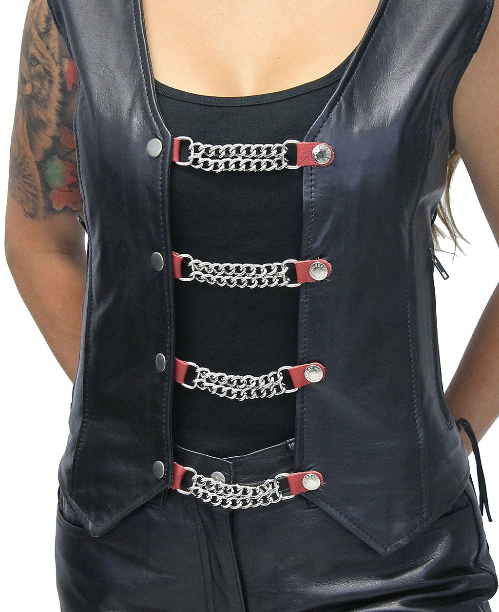 Set of 4 Red Leather Vest Chains #VC23076SR