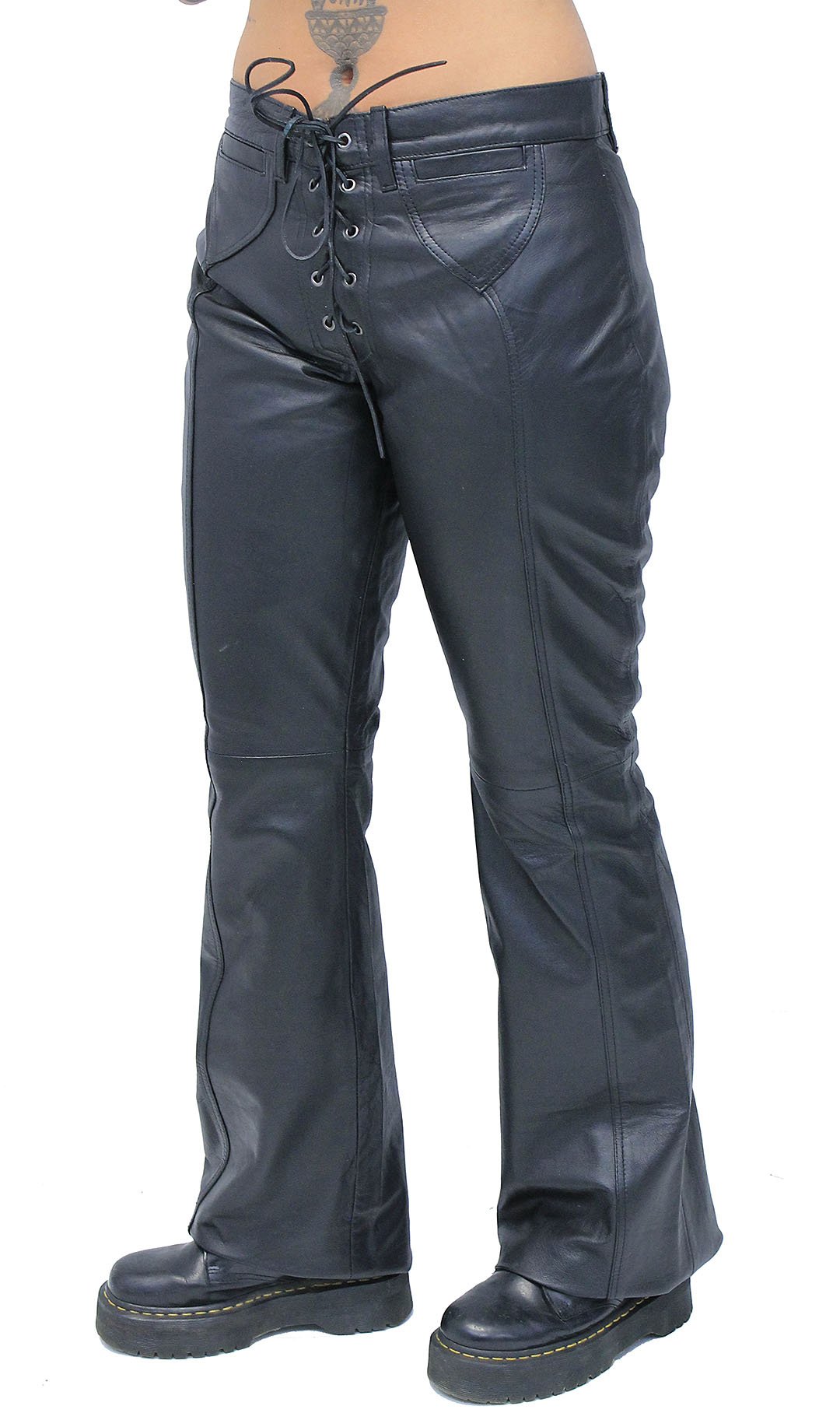 Bell Bottom Lace Up Genuine Leather Pants for Women #LP2071LK (6-18)