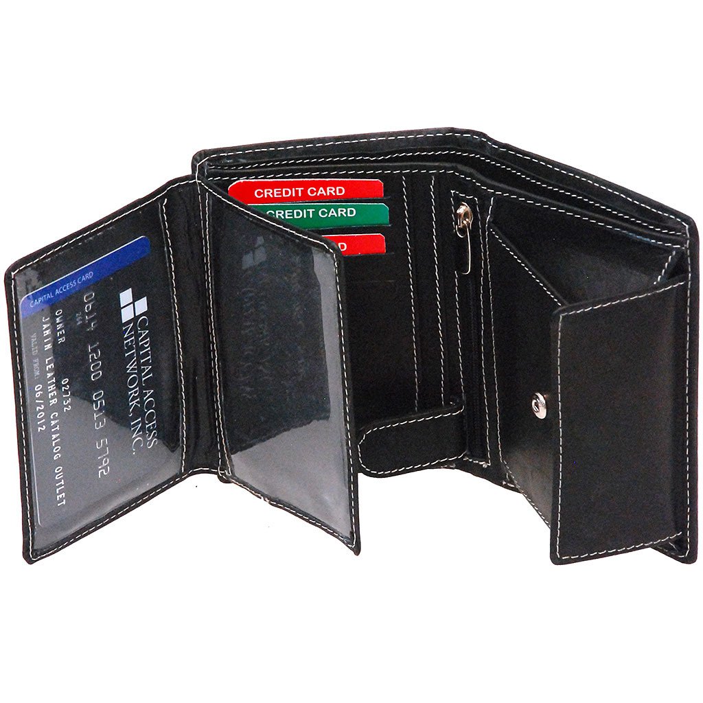 Black Leather 12 Pocket Organizer Wallet #WL110ZK