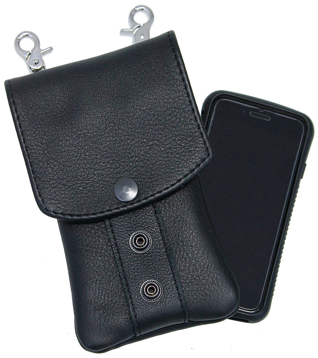 Black Leather Cell Phone Case - Adjustable - Made in USA #PKK18090K