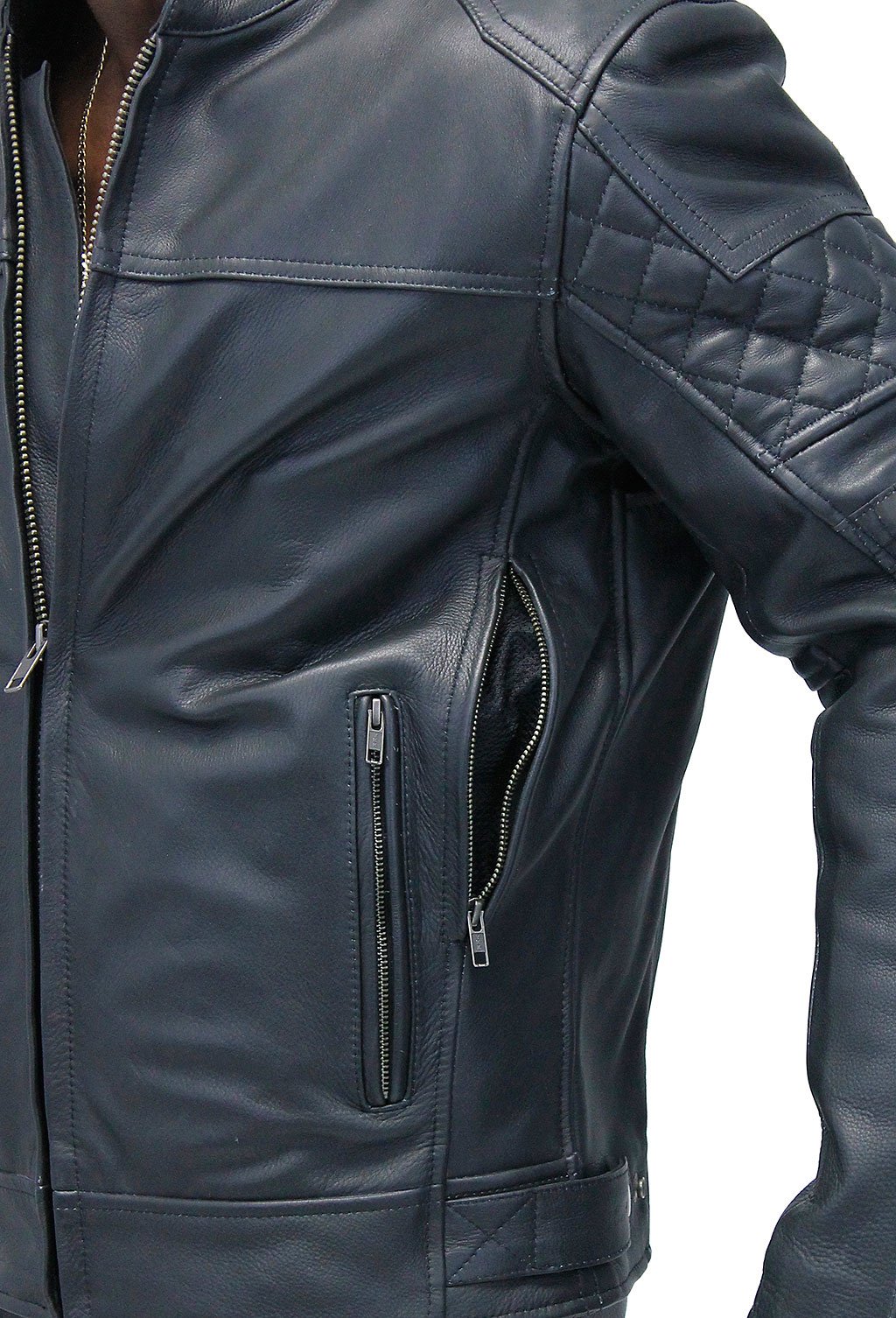 Men's Vented Concealed Pocket Ultra Premium Leather Jacket w/Quilt #M6922VZNK