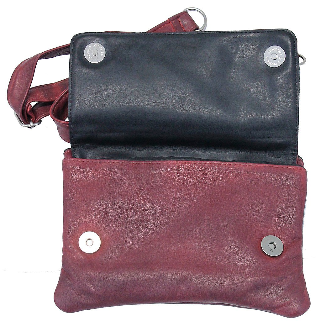 Burgundy Lambskin Stud Trim Leather Hip Klip Bag #PKK9702RR