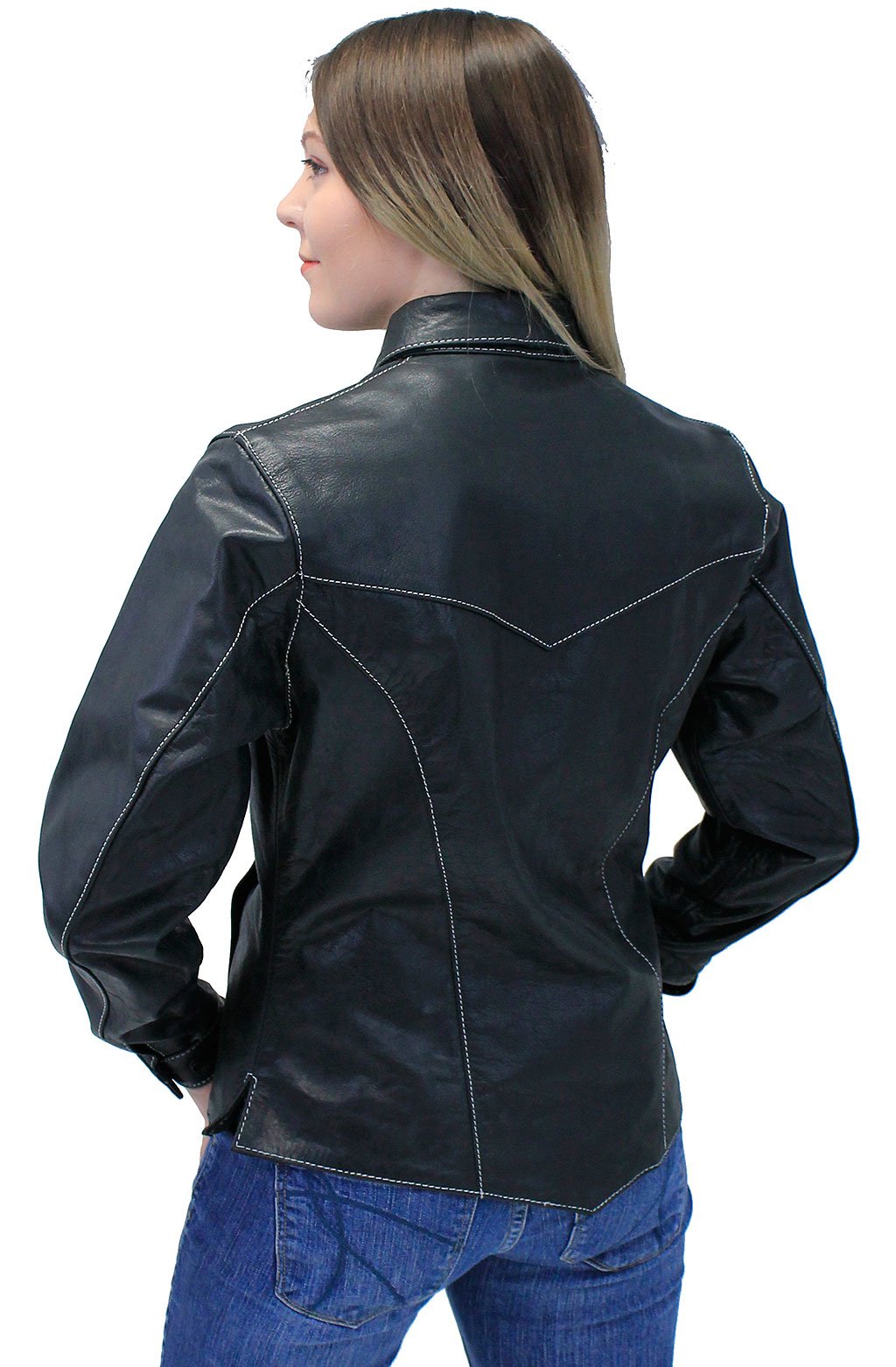 Women's Lightweight Ultra Premium Leather Shirt w/White Stitching #LS431GWK (S-M)