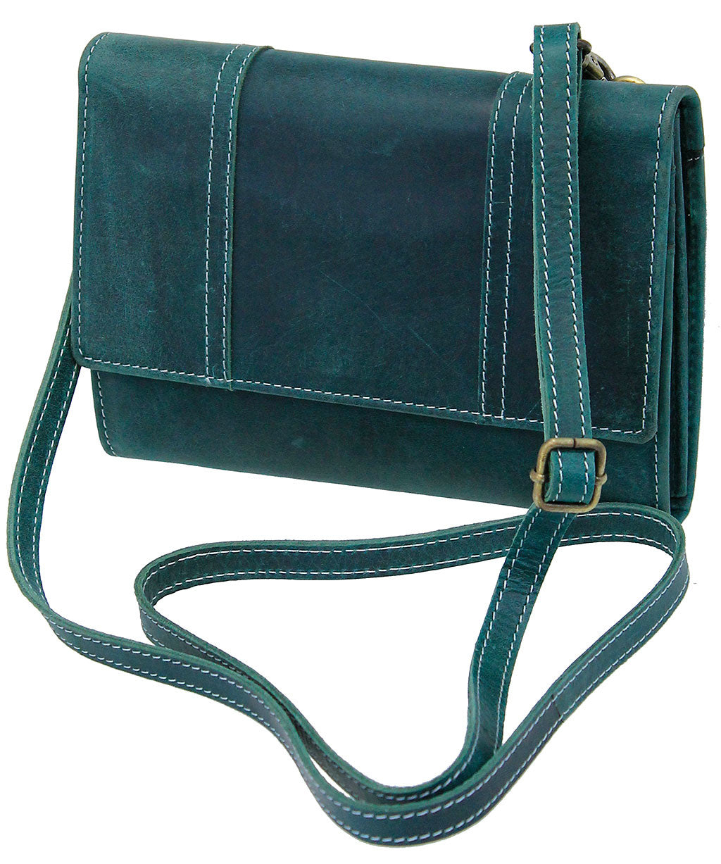 Vintage Turquoise Leather Large Clutch Purse with Strap #WL163523AG