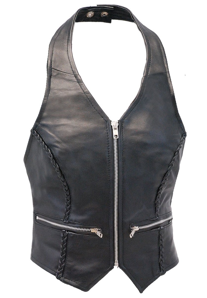 Zipper Braid Leather Halter Vest #LH523BZ (XS-2X)