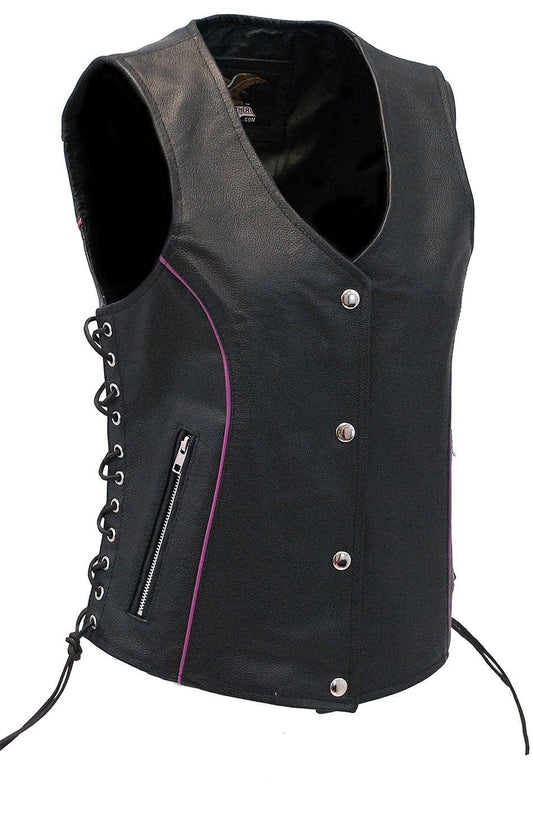 Women's Purple Piping Side Lace Concealed Pocket Vest #VL68501GPU (XS-2X)