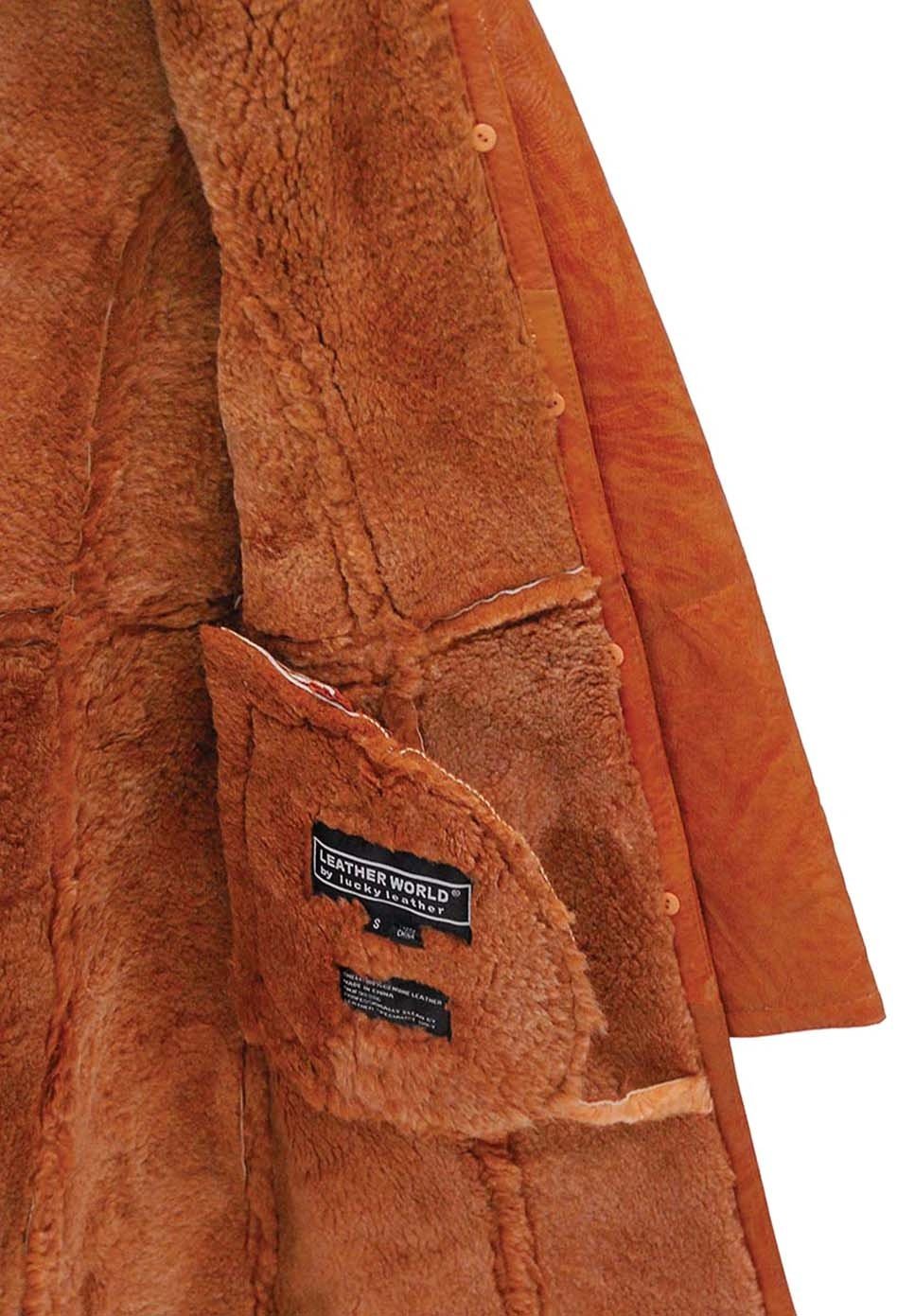 Women's Tan Genuine Sheepskin Fur Lined Trench Coat #L1319HN (S-XL)