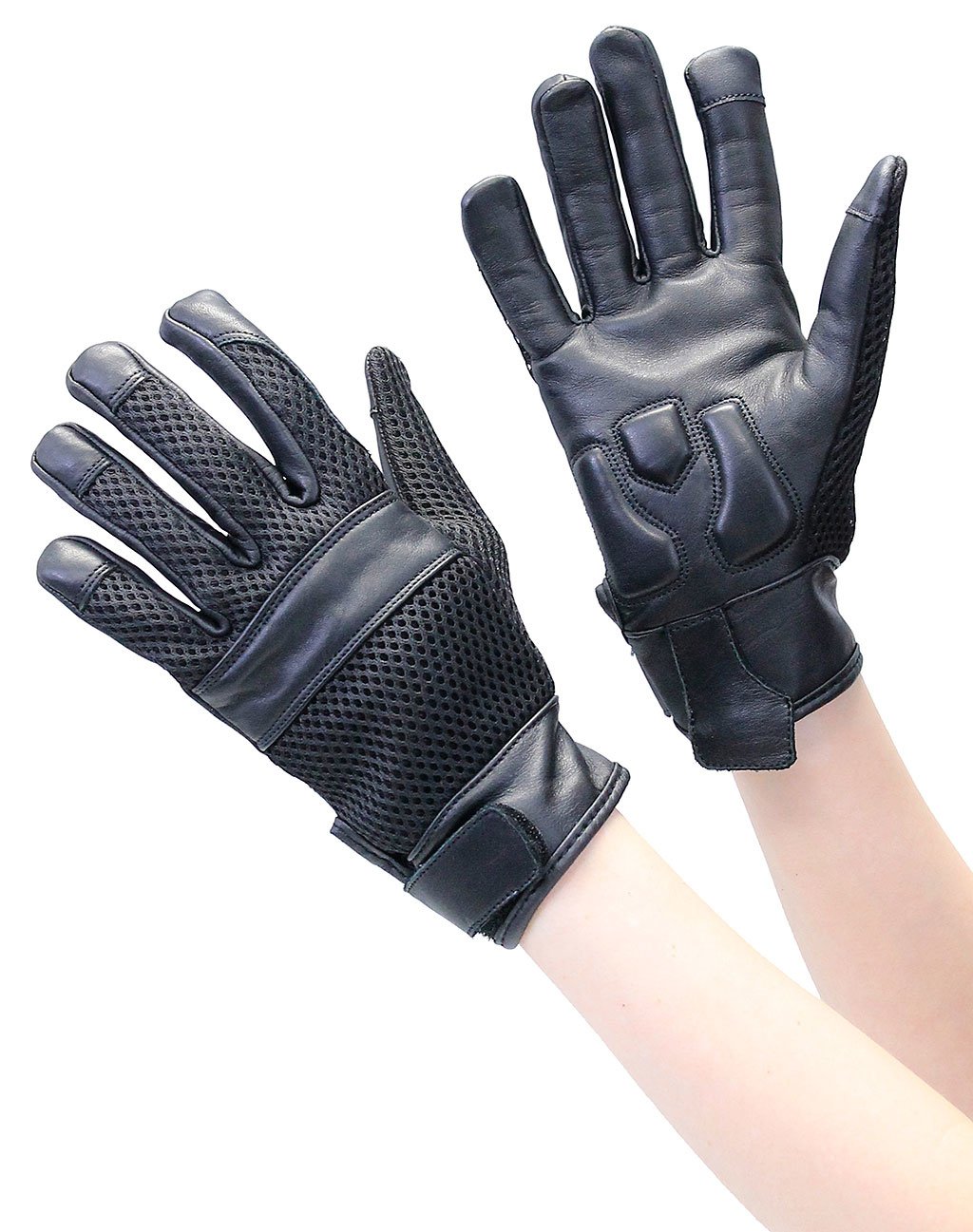 Women's Leather & Mesh Vented Motorcycle Gloves w/Gel #GC8405MVK