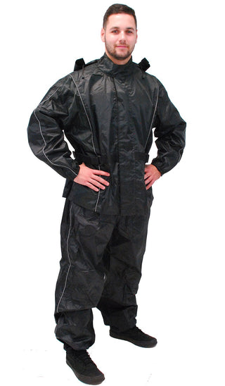 (d) Black Rain Suit with Reflector Trim - 2 pc Set #RS1039K