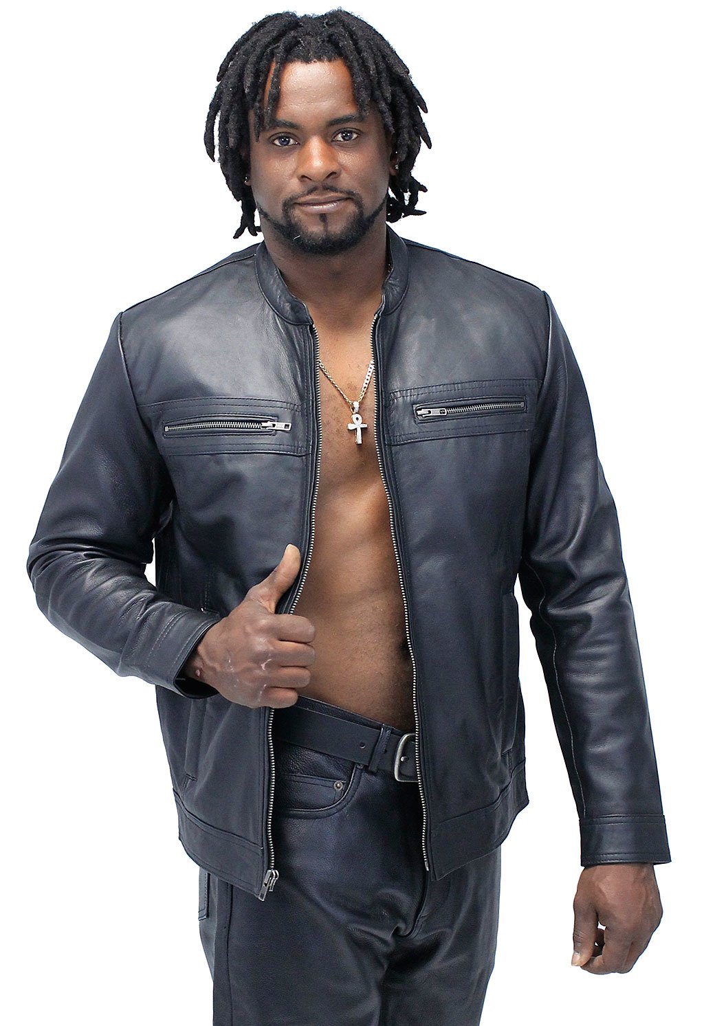 Men's Black Lightweight Leather Motorcycle Jacket #M69240K