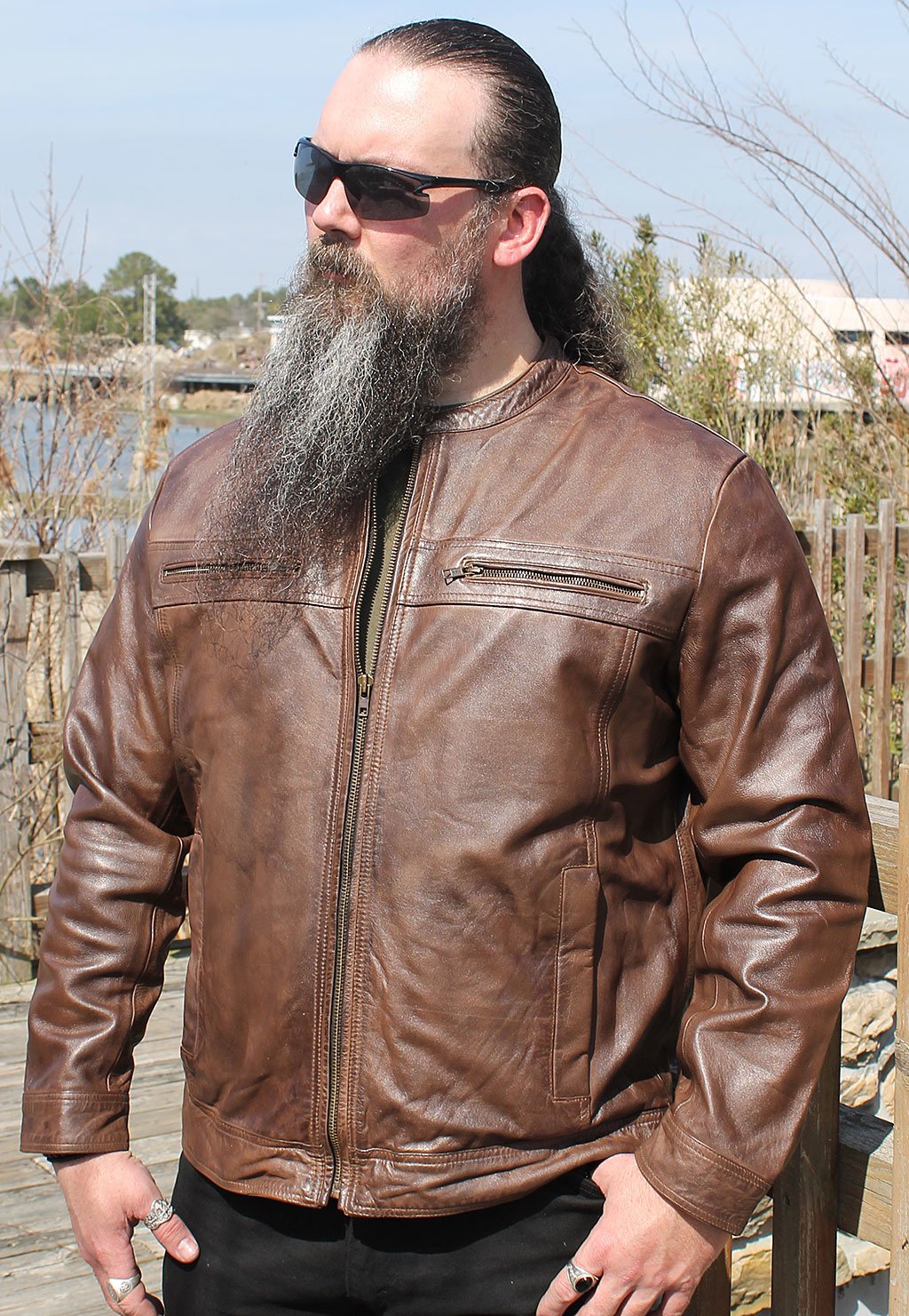 Men's Brown Lightweight Leather Motorcycle Jacket #M69241N