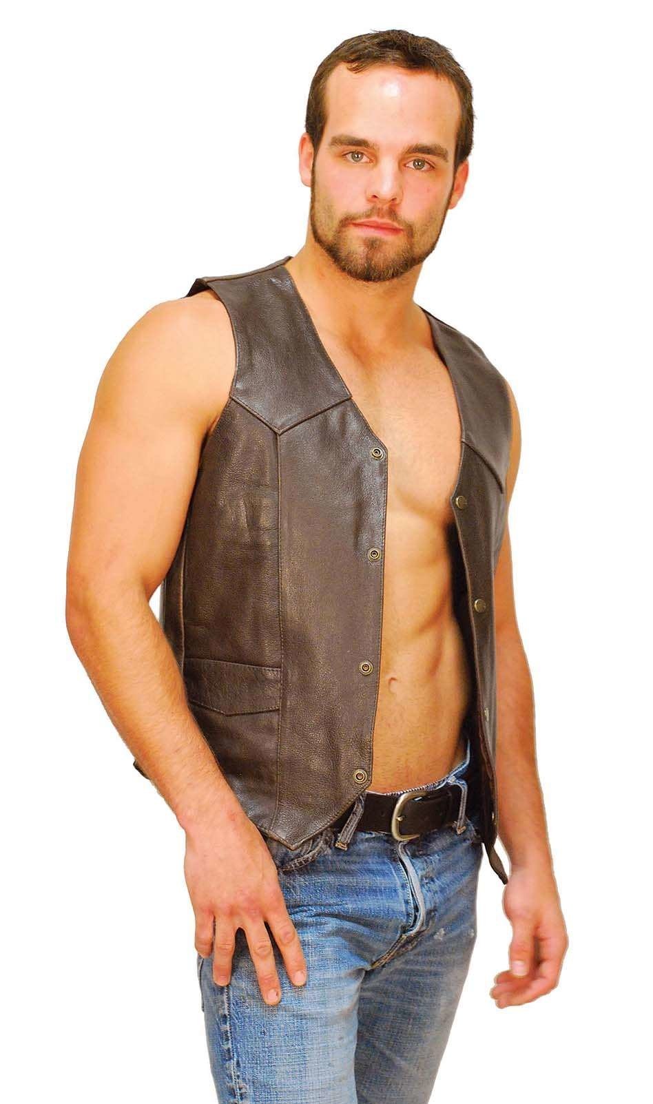 Dark Brown Leather Vest for Men #VM402RN (46-56)