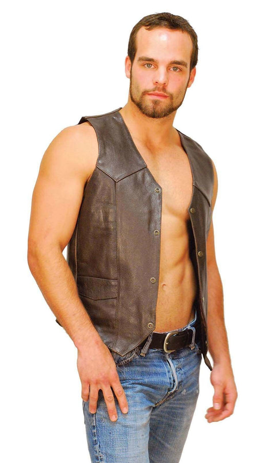 Dark Brown Leather Vest for Men #VM402RN (46-56)