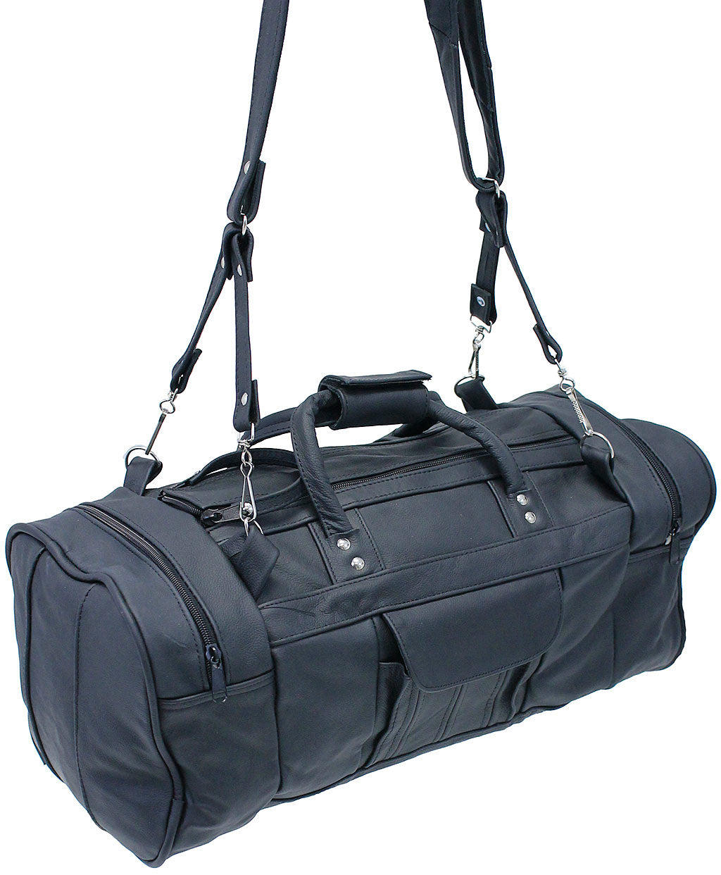 Black Heavy Leather Duffel Bag #P3101K