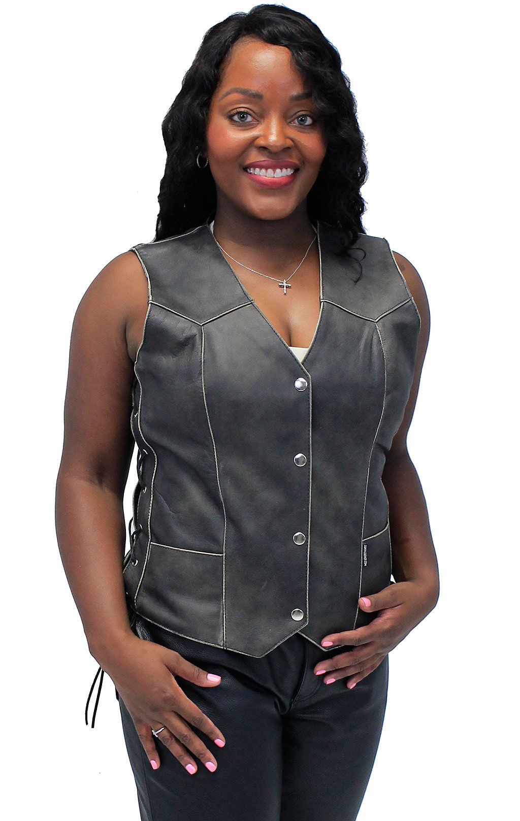 Vintage Brown Leather Vest for Women w/Side Lacing #VLA516LDN (L-3X)