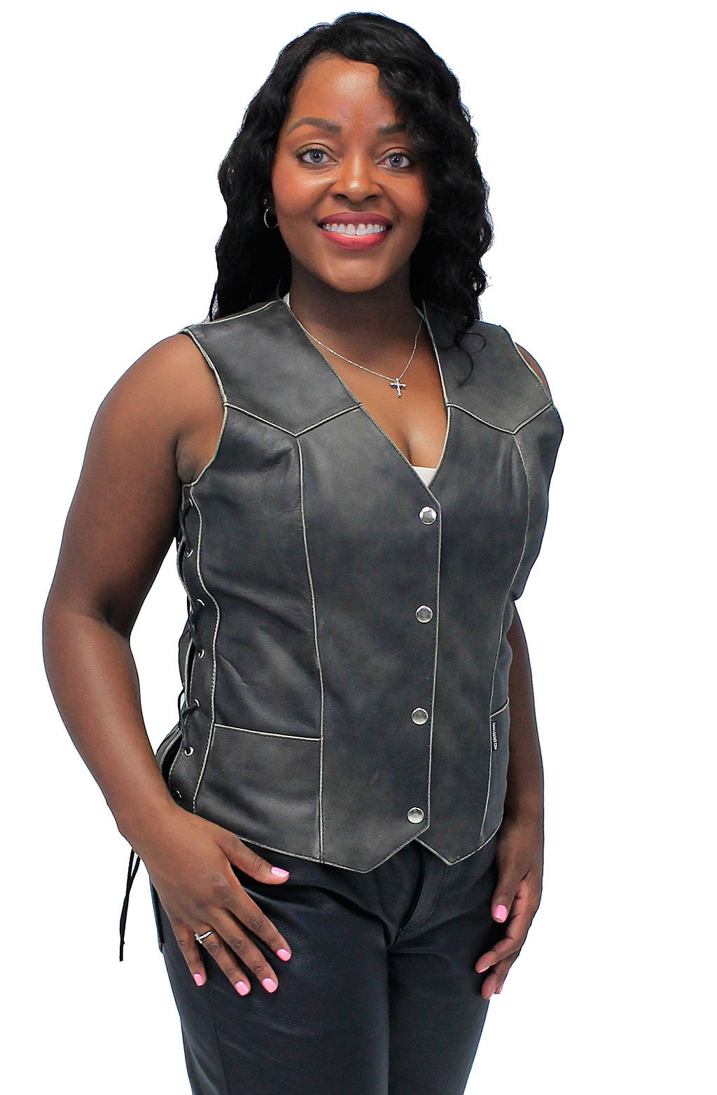 Vintage Brown Leather Vest for Women w/Side Lacing #VLA516LDN