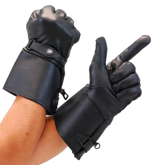 Deerskin Stiff Cuff Gauntlet Gloves with Wrist Strap #G264DEER