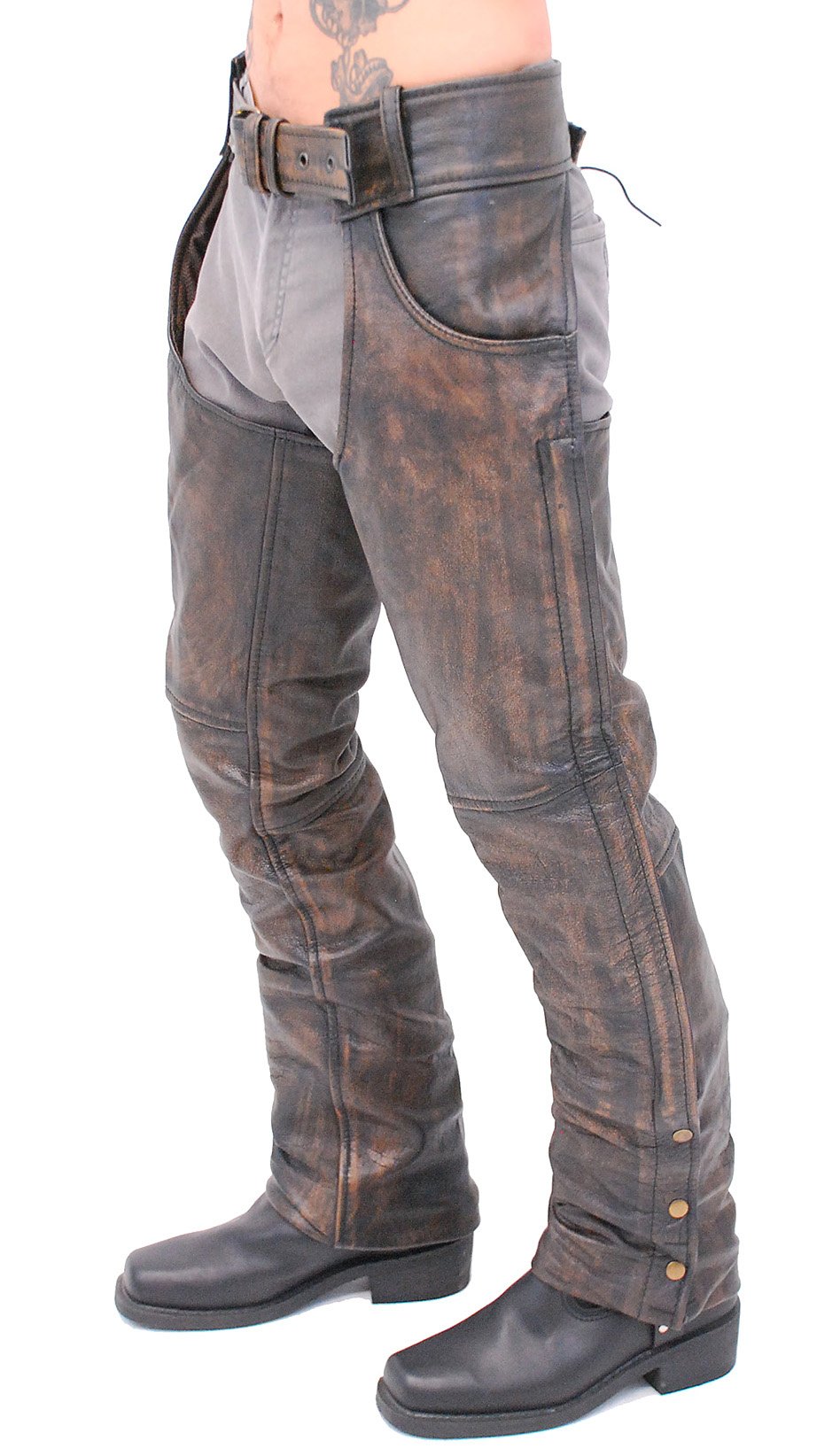 Premium Heavy Brown Vintage Deep Pocket Chaps #CA7202PN (XS-M, 3X-5X)