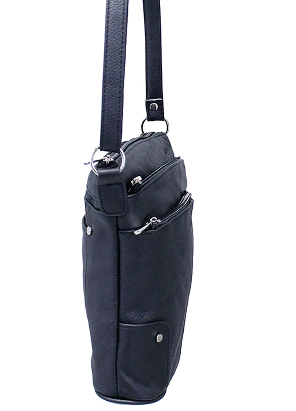 Tall Black Leather Cross Body Purse #P0110K