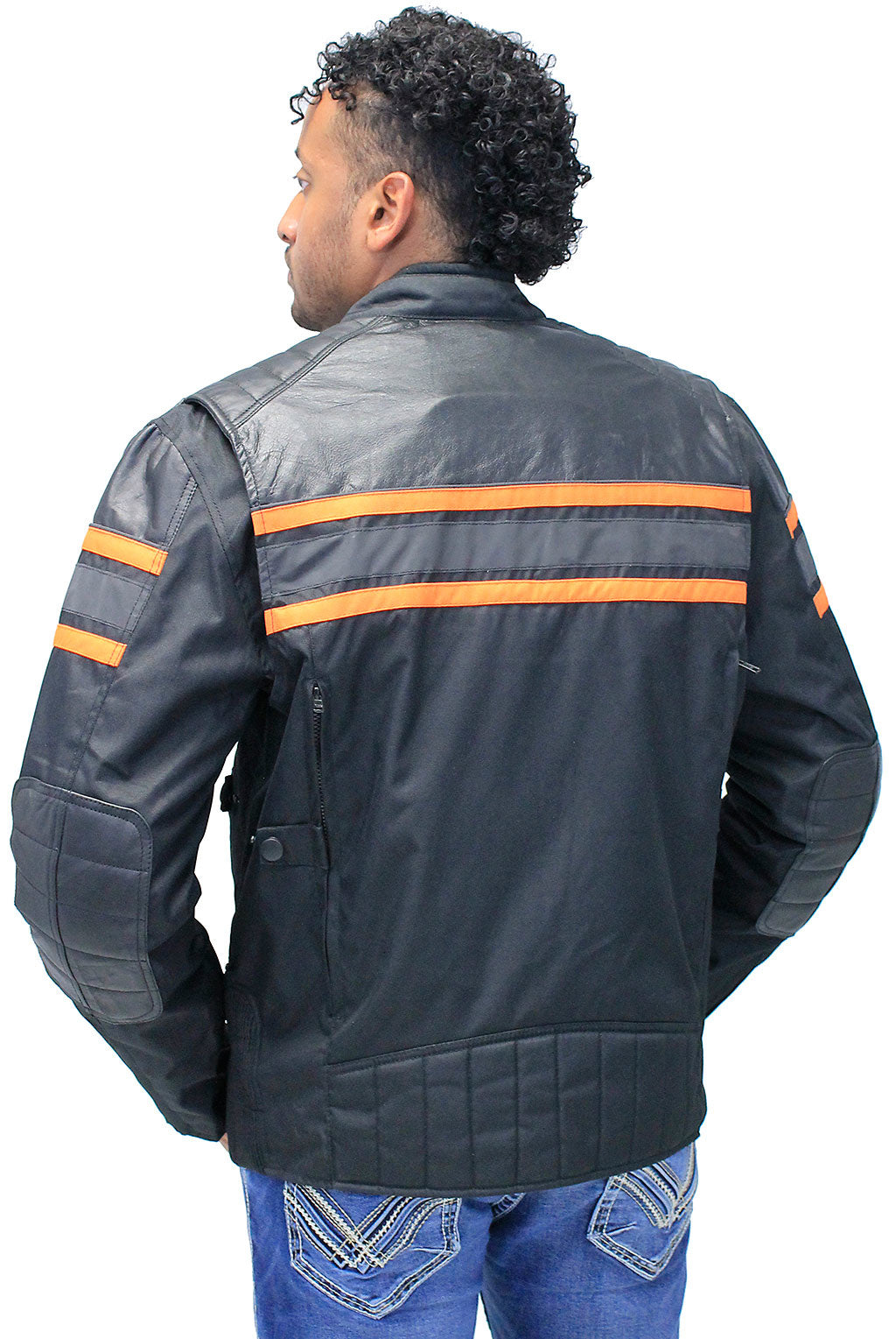 Orange Stripe Armor Reflector Men's Jacket Leather-Textile #MC361616AO