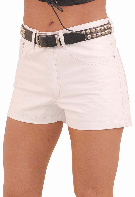 White Leather Pocket Shorts #SH31108W