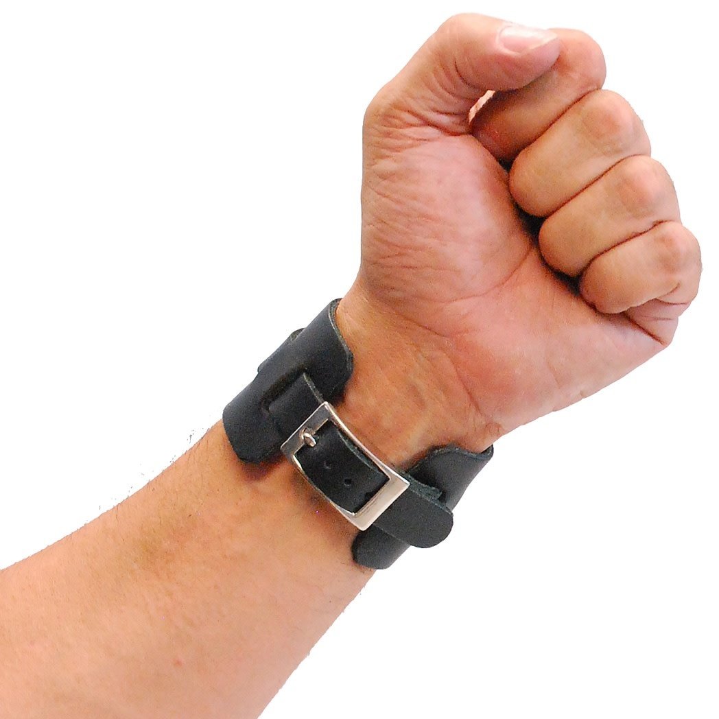 Black Layered Leather Buckled Wristband #WB18070K