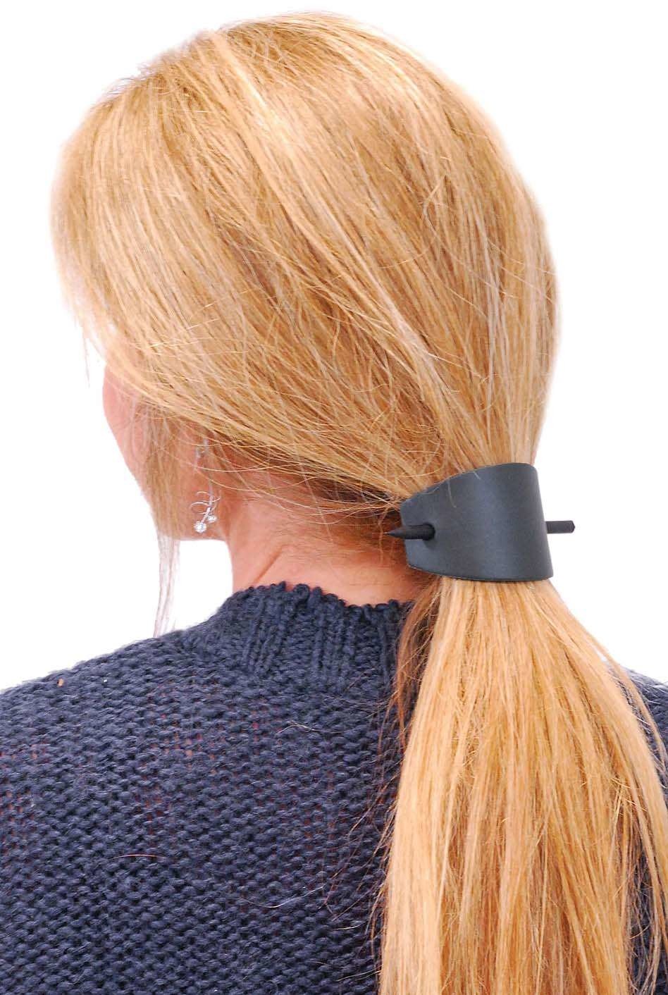 Oversized Large Black Leather Stick Barrette #AH14090K