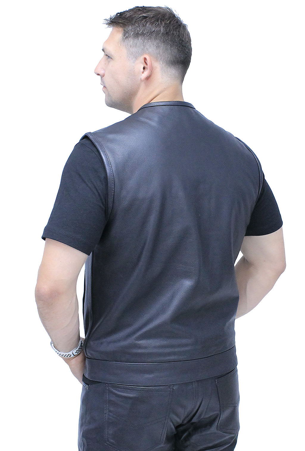 Collarless Premium Buffalo Leather Snap & Zip Concealed Pocket Vest #VM7410GK