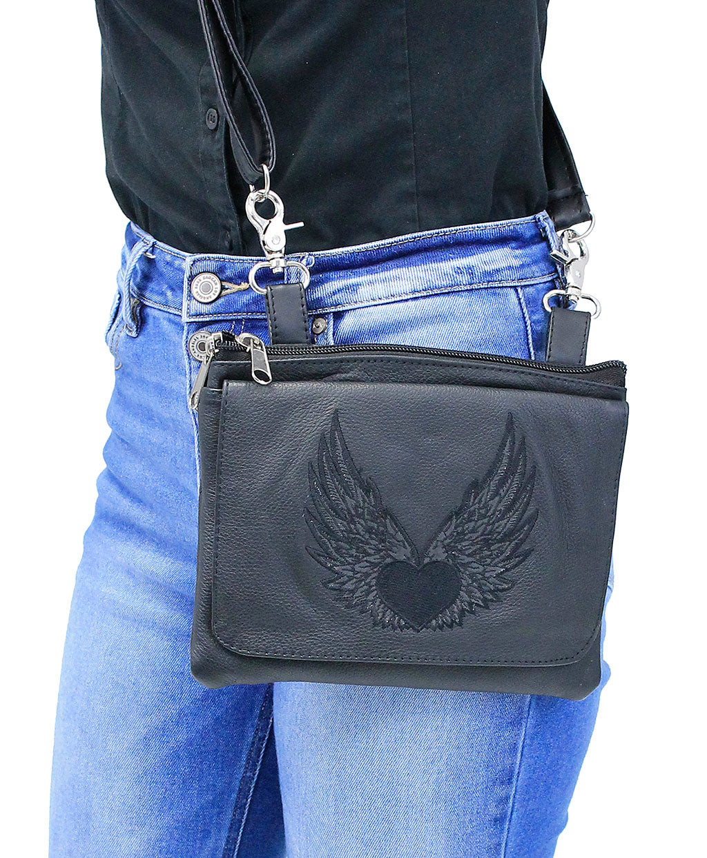 Embroidered Winged Heart Large Clip Pouch #PKK57530WK