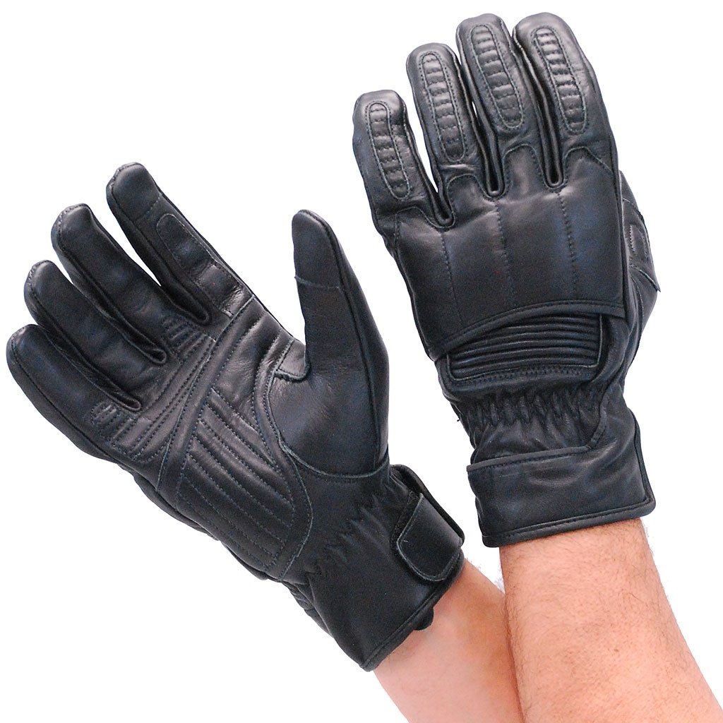 Women's Black Leather Padded Riding Gloves w/Cell Phone Fingertips #G81690K