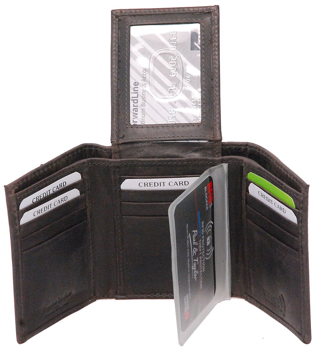 Men's Vintage Black Flip Up 17 Pocket Trifold RFID Wallet #WM13150KID