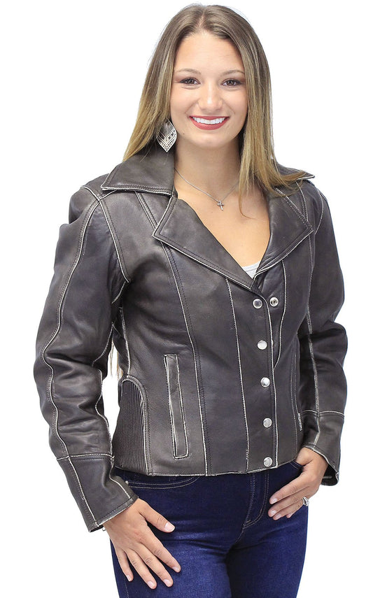 Vintage Leather Motorcycle Jacket for Women #LA4040ZRDN (S-3X)