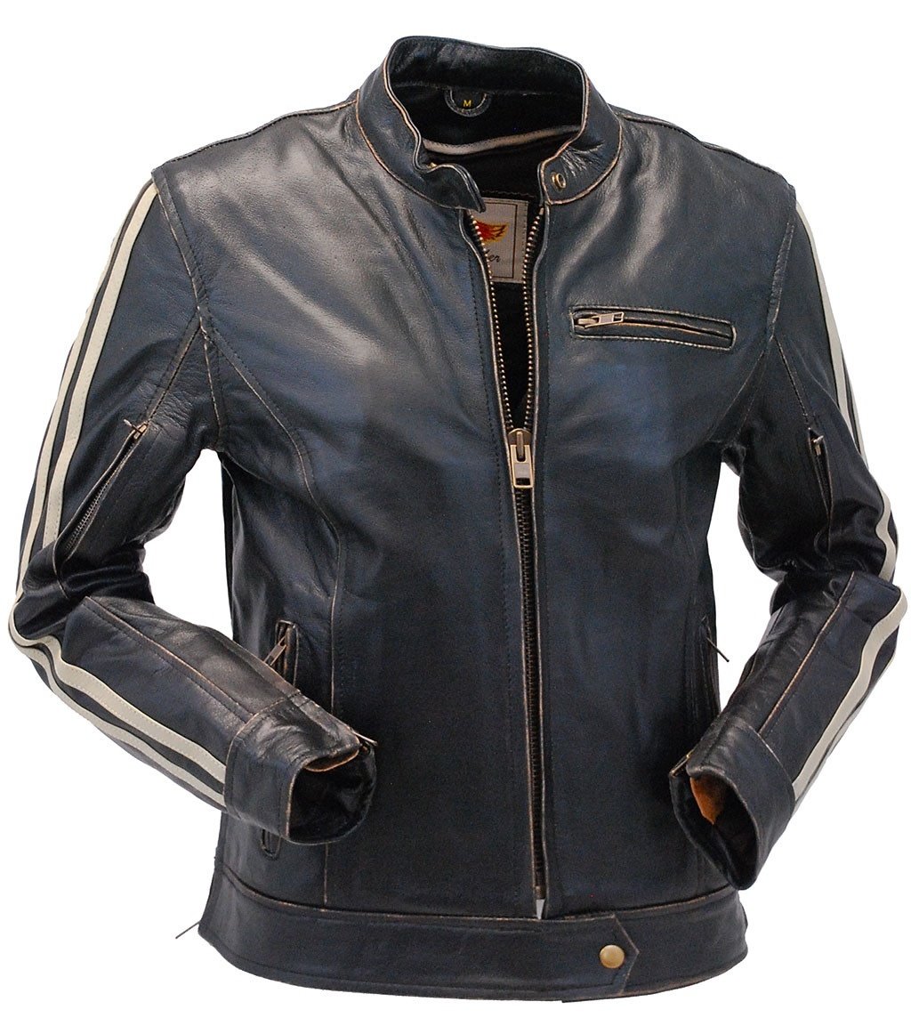 Women's Vintage Brown w/Tan Stripe Vented Racer Jacket #LA581VZN (2X-3X)