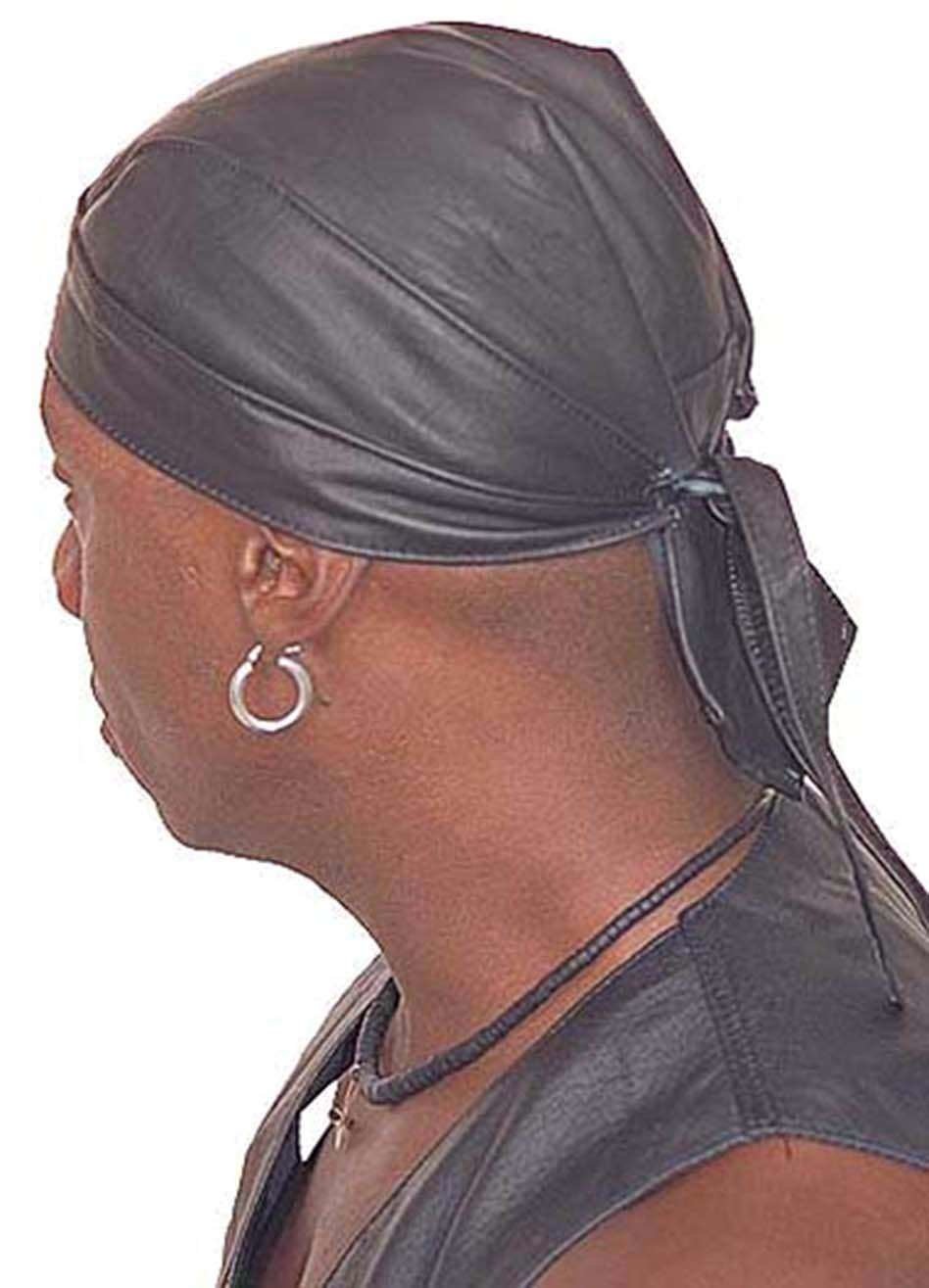 Black Leather Bandana Skullcap #BAND1