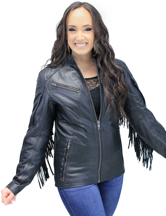 Women's Fringe Leather Jacket with Vents #L704GZRFK