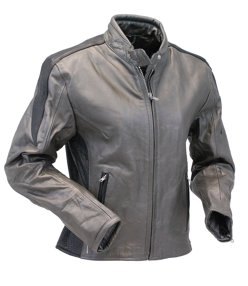 Women's Gray and Black Vented Scooter Motorcycle Jacket #L726ZPS (S-L)