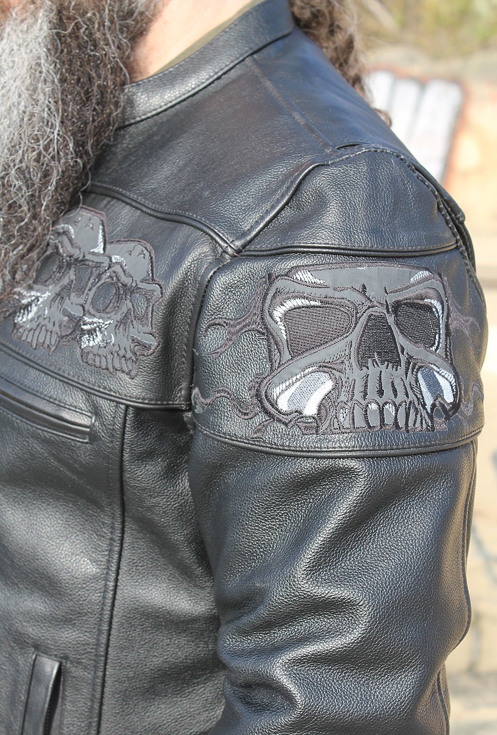 Ultra Premium Leather Reflective Skull Jacket w/Concealed Pocket #M15000GZSK