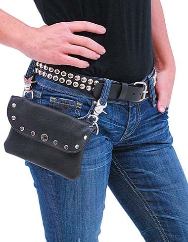 PKK13046RK - Wide Black Leather Clip-On Hip Klip Bag w/Studs #PKK13046RK